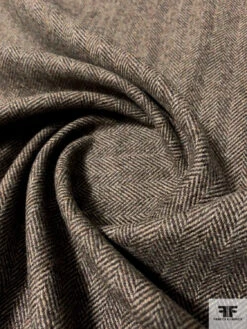 Italian Herringbone Flannel Wool Blend Suiting - Brown / Ecru -Fabrics And Fabrics Store 11538 3