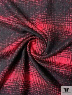 Italian Largescale Plaid Virgin Wool Blend Jacket Weight - Black / Cranberry Red