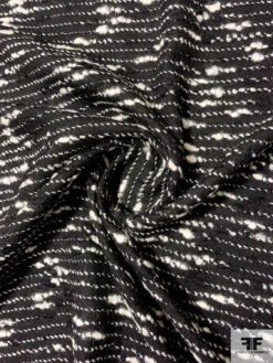 Italian Boucle Yarn Striped Wool Blend Suiting - Black / Ivory 10 Italian Boucle Yarn Striped Wool Blend Suiting - Black / Ivory -Fabrics And Fabrics Store 11575 2