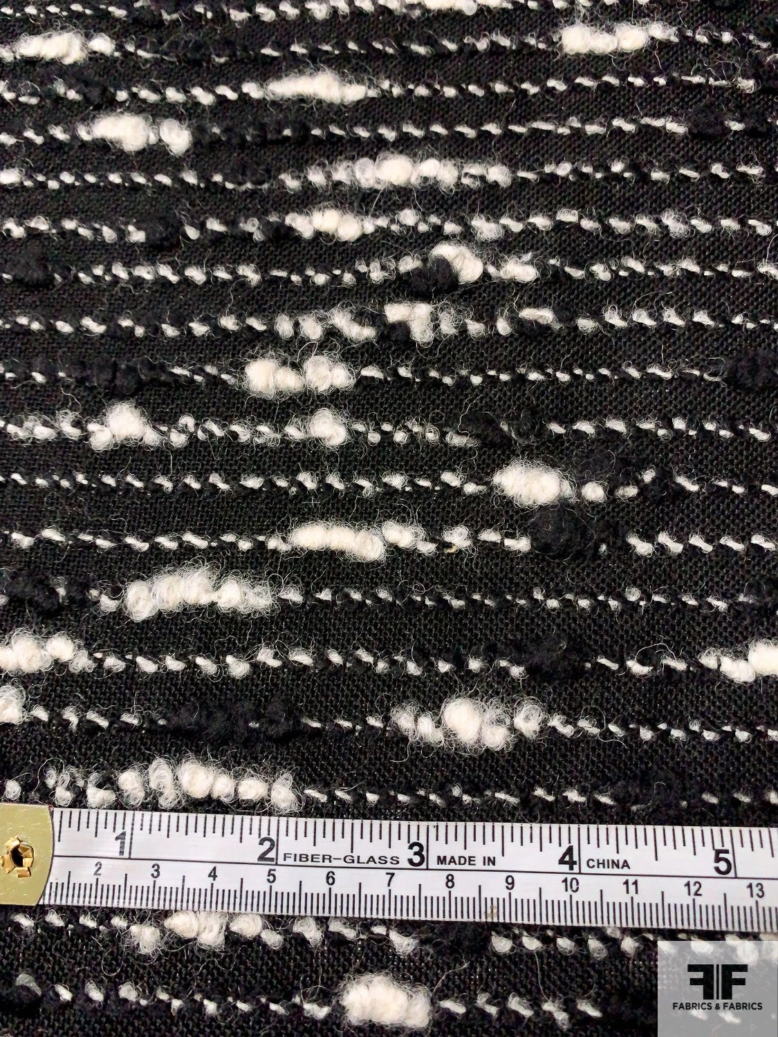 Italian Boucle Yarn Striped Wool Blend Suiting - Black / Ivory 7 Italian Boucle Yarn Striped Wool Blend Suiting - Black / Ivory - Image 5