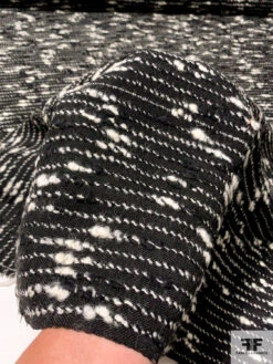 Italian Boucle Yarn Striped Wool Blend Suiting - Black / Ivory
