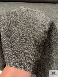 Virgin Wool Blend Micro-Chevron Stretch Suiting - Dark Chocolate / Off-White