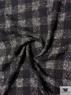 Italian Loosely Woven Buffalo Plaid Virgin Wool Blend Suiting - Black / Ivory -Fabrics And Fabrics Store 11581 2