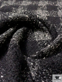 Italian Loosely Woven Buffalo Plaid Virgin Wool Blend Suiting - Black / Ivory -Fabrics And Fabrics Store 11581 3