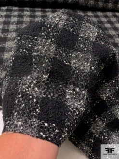 Italian Loosely Woven Buffalo Plaid Virgin Wool Blend Suiting - Black / Ivory -Fabrics And Fabrics Store 11581 5