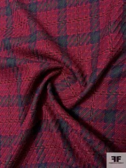 Plaid Wool Suiting - Maroon / Red / Navy / Evergreen -Fabrics And Fabrics Store 11583 2