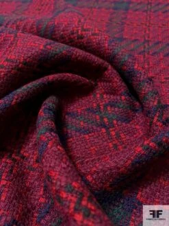Plaid Wool Suiting - Maroon / Red / Navy / Evergreen -Fabrics And Fabrics Store 11583 3