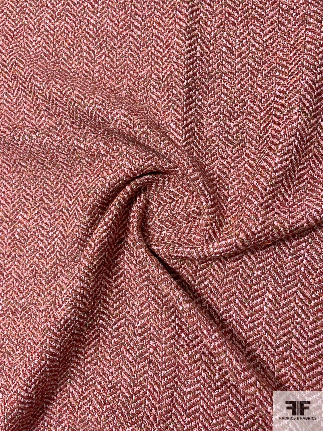 Italian Chevron-Like Tweed Wool Blend Suiting - Dusty Rose / Dusty Peach 4 Italian Chevron-Like Tweed Wool Blend Suiting - Dusty Rose / Dusty Peach - Image 2