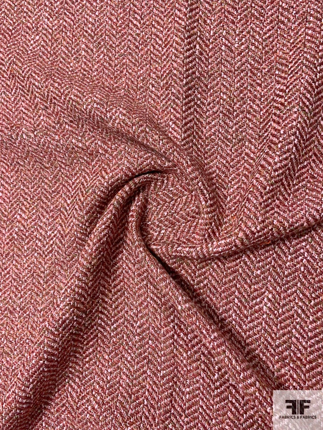 Italian Chevron-Like Tweed Wool Blend Suiting - Dusty Rose / Dusty Peach 5 Italian Chevron-Like Tweed Wool Blend Suiting - Dusty Rose / Dusty Peach - Image 3