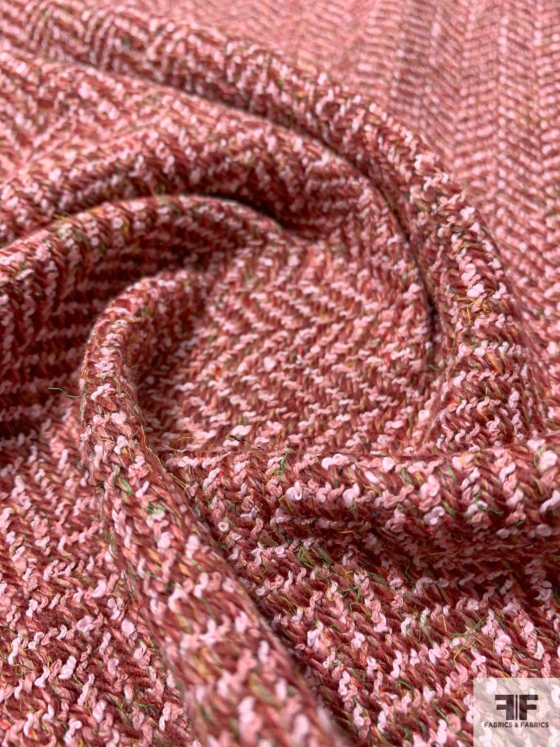 Italian Chevron-Like Tweed Wool Blend Suiting - Dusty Rose / Dusty Peach 6 Italian Chevron-Like Tweed Wool Blend Suiting - Dusty Rose / Dusty Peach - Image 4