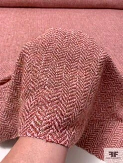 Italian Chevron-Like Tweed Wool Blend Suiting - Dusty Rose / Dusty Peach