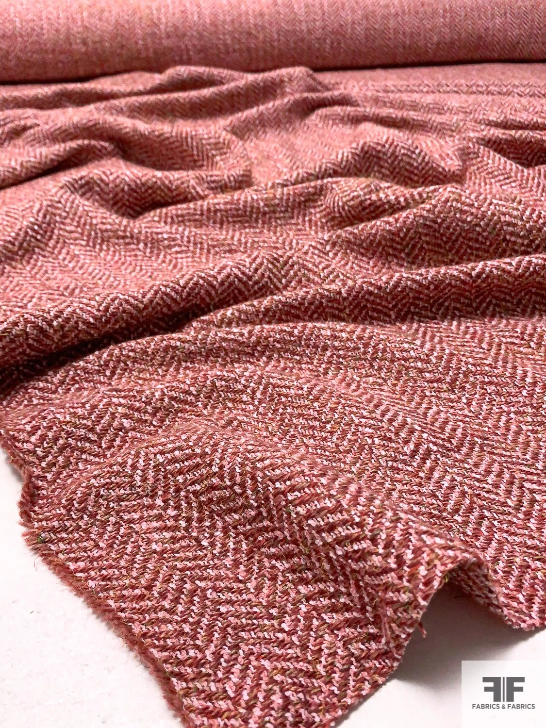 Italian Chevron-Like Tweed Wool Blend Suiting - Dusty Rose / Dusty Peach 8 Italian Chevron-Like Tweed Wool Blend Suiting - Dusty Rose / Dusty Peach - Image 6