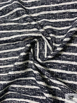 Made In England Striped Cotton-Wool Tweed - Navy / Ivory