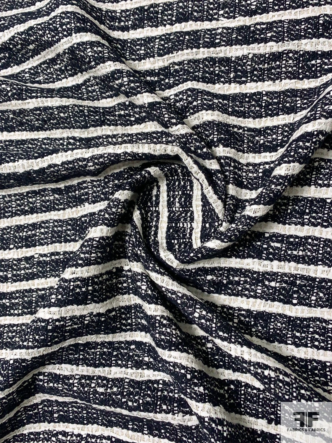 Made In England Striped Cotton-Wool Tweed - Navy / Ivory 3 Made In England Striped Cotton-Wool Tweed - Navy / Ivory