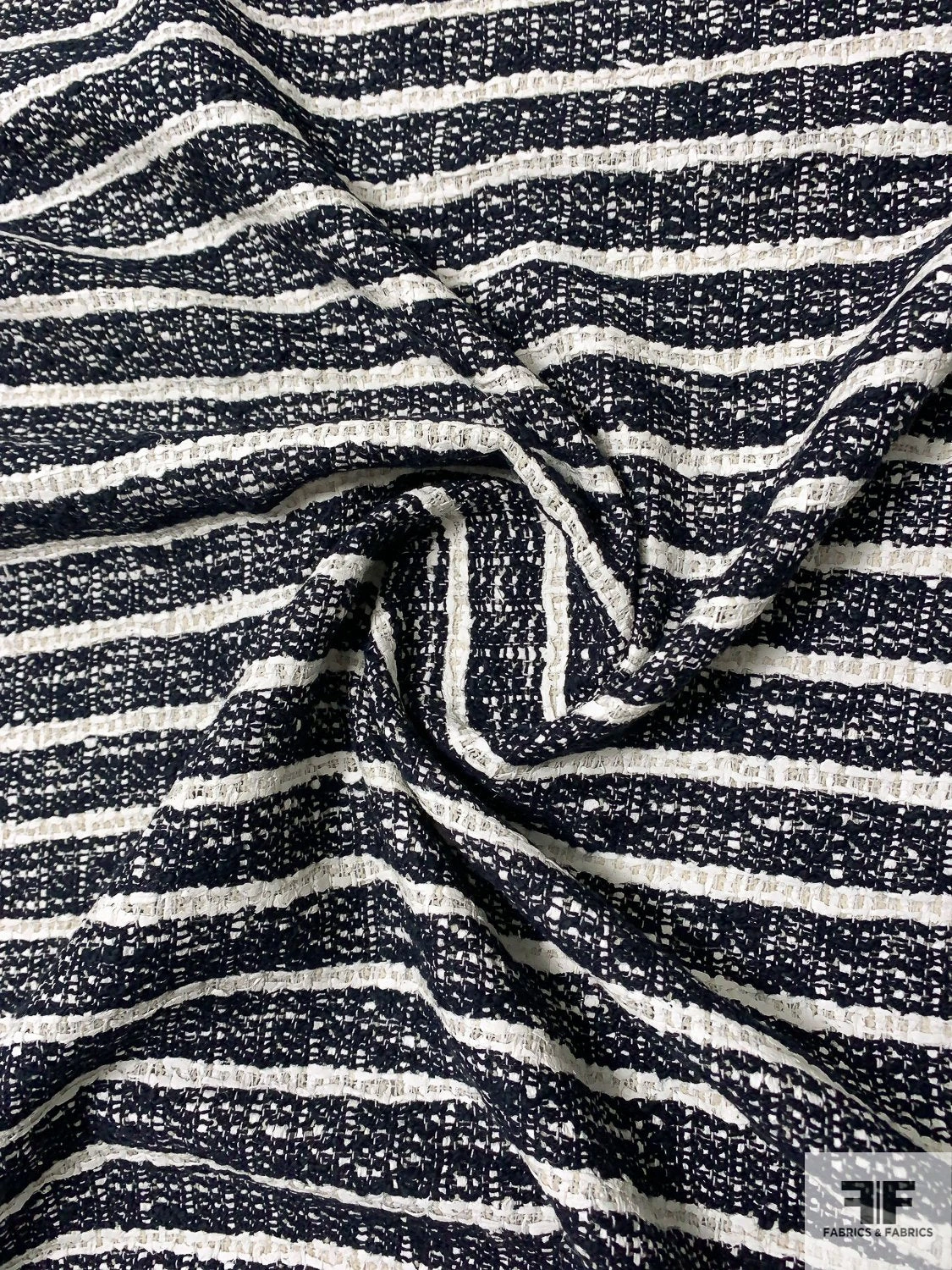 Made In England Striped Cotton-Wool Tweed - Navy / Ivory 5 Made In England Striped Cotton-Wool Tweed - Navy / Ivory - Image 3