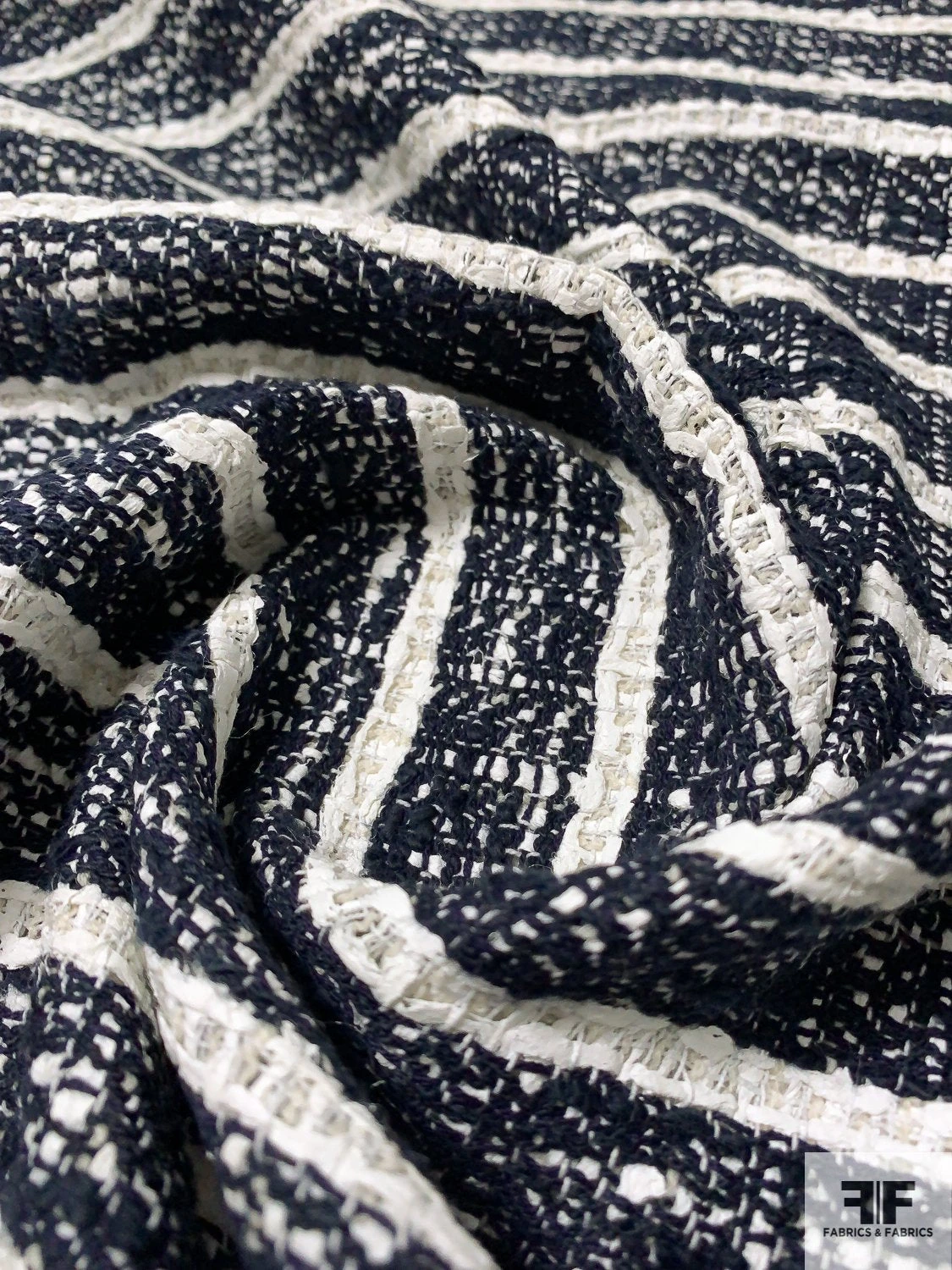 Made In England Striped Cotton-Wool Tweed - Navy / Ivory 4 Made In England Striped Cotton-Wool Tweed - Navy / Ivory - Image 2