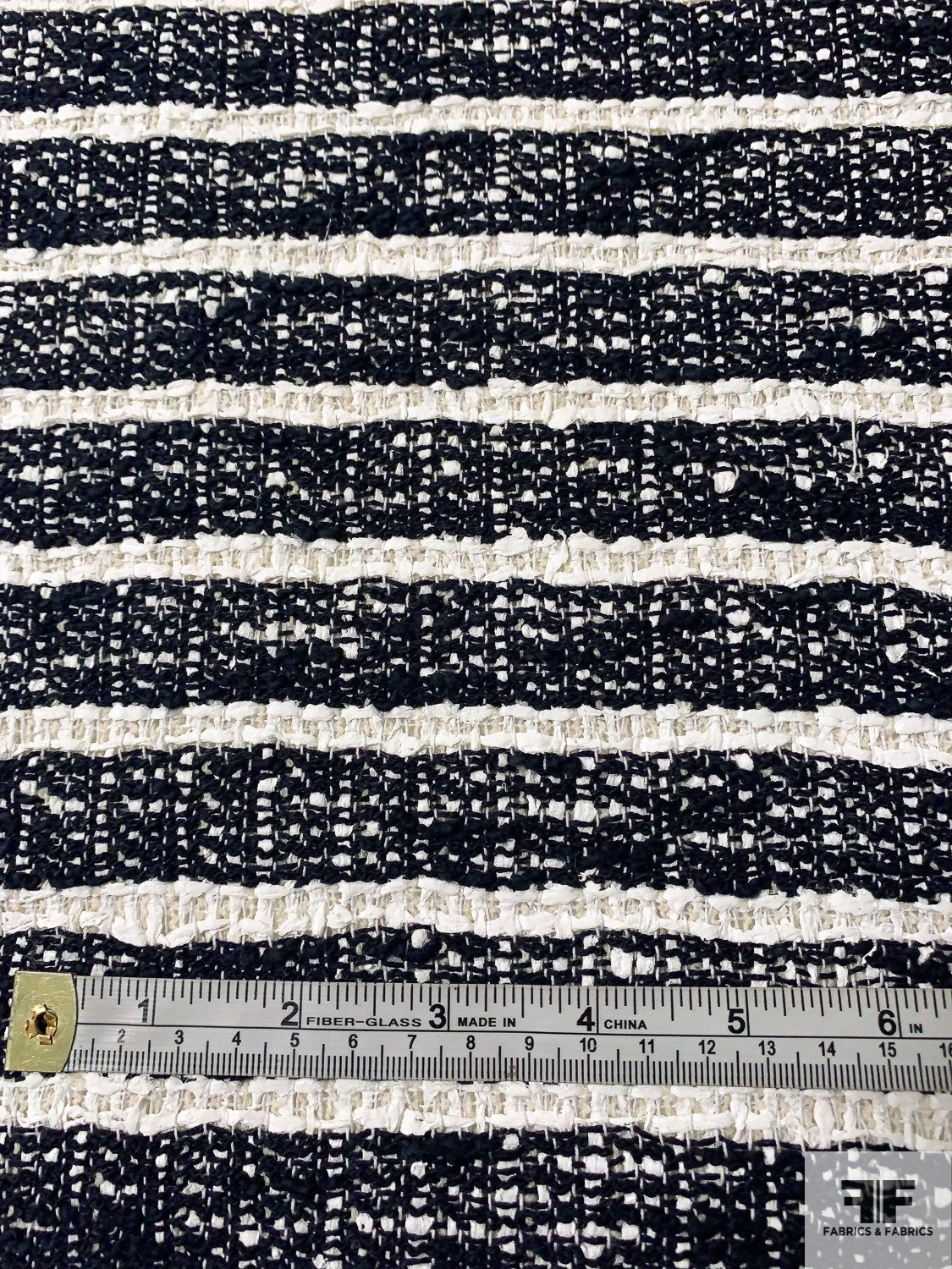 Made In England Striped Cotton-Wool Tweed - Navy / Ivory 6 Made In England Striped Cotton-Wool Tweed - Navy / Ivory - Image 4