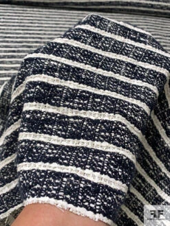 Made In England Striped Cotton-Wool Tweed - Navy / Ivory 12 Made In England Striped Cotton-Wool Tweed - Navy / Ivory -Fabrics And Fabrics Store 11616 5