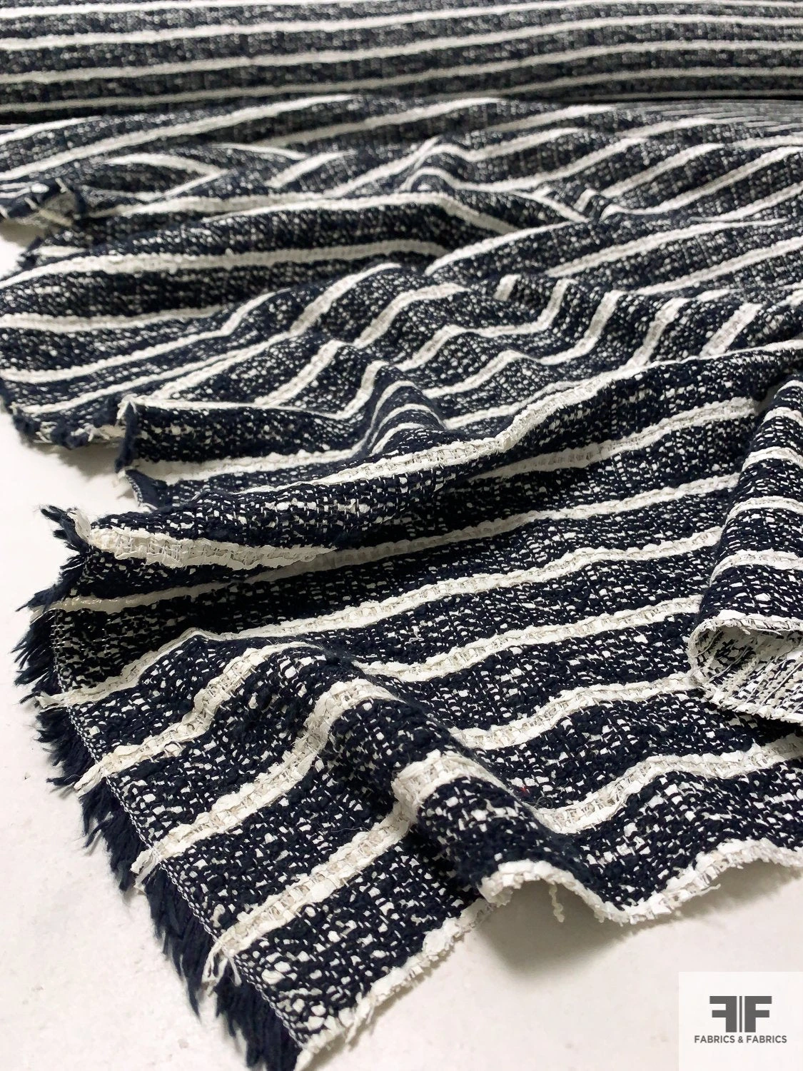 Made In England Striped Cotton-Wool Tweed - Navy / Ivory 8 Made In England Striped Cotton-Wool Tweed - Navy / Ivory - Image 6