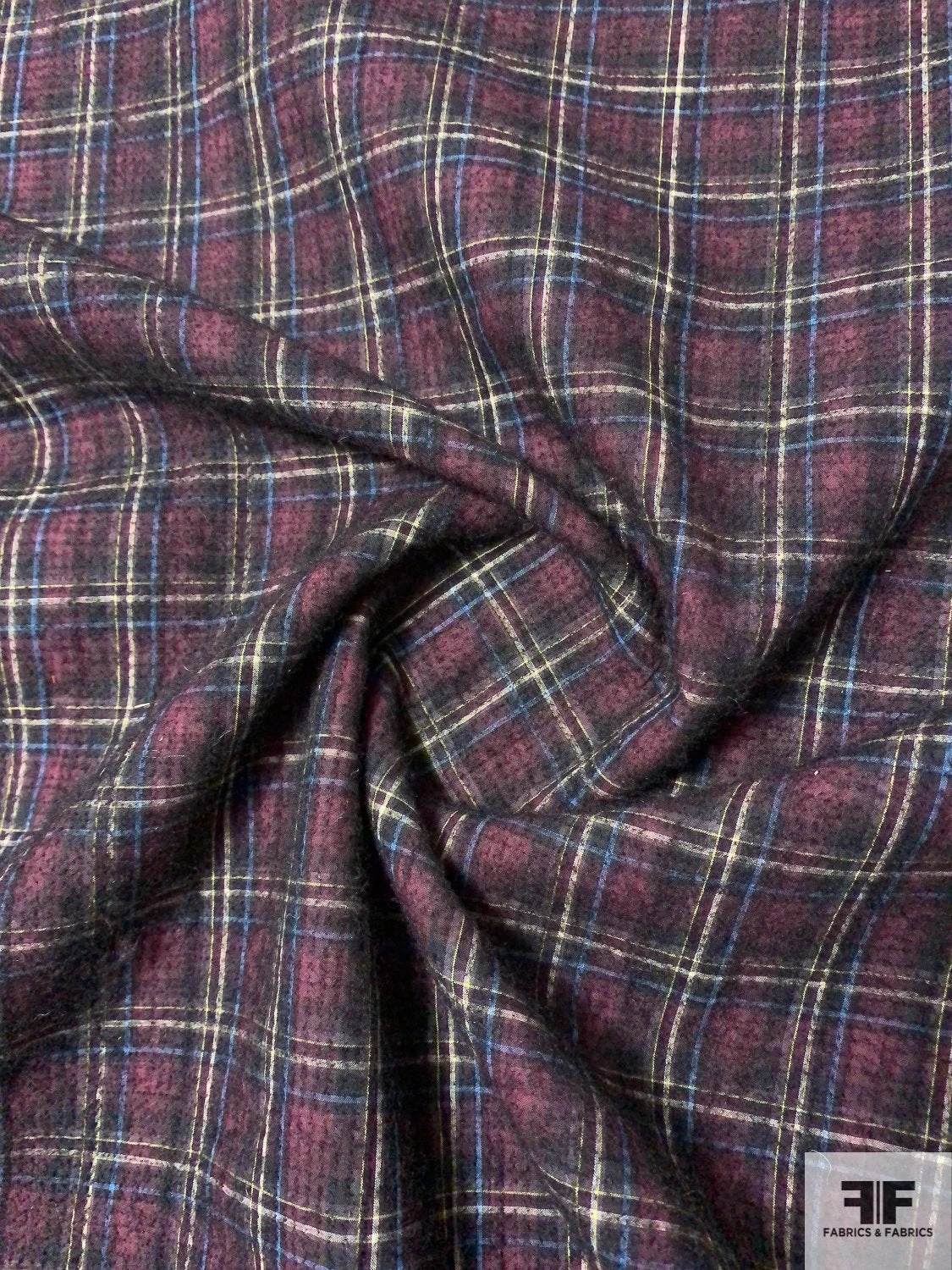 2-Ply Reversible Wool And Cotton Felted Plaid Coating - Dusty Rose / Blue / Yellow / White / Black 5 2-Ply Reversible Wool And Cotton Felted Plaid Coating - Dusty Rose / Blue / Yellow / White / Black - Image 3