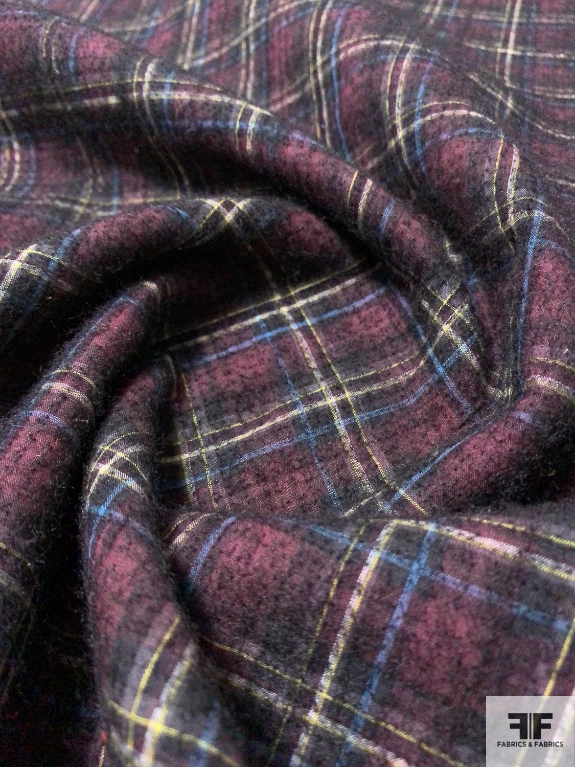 2-Ply Reversible Wool And Cotton Felted Plaid Coating - Dusty Rose / Blue / Yellow / White / Black 8 2-Ply Reversible Wool And Cotton Felted Plaid Coating - Dusty Rose / Blue / Yellow / White / Black - Image 6
