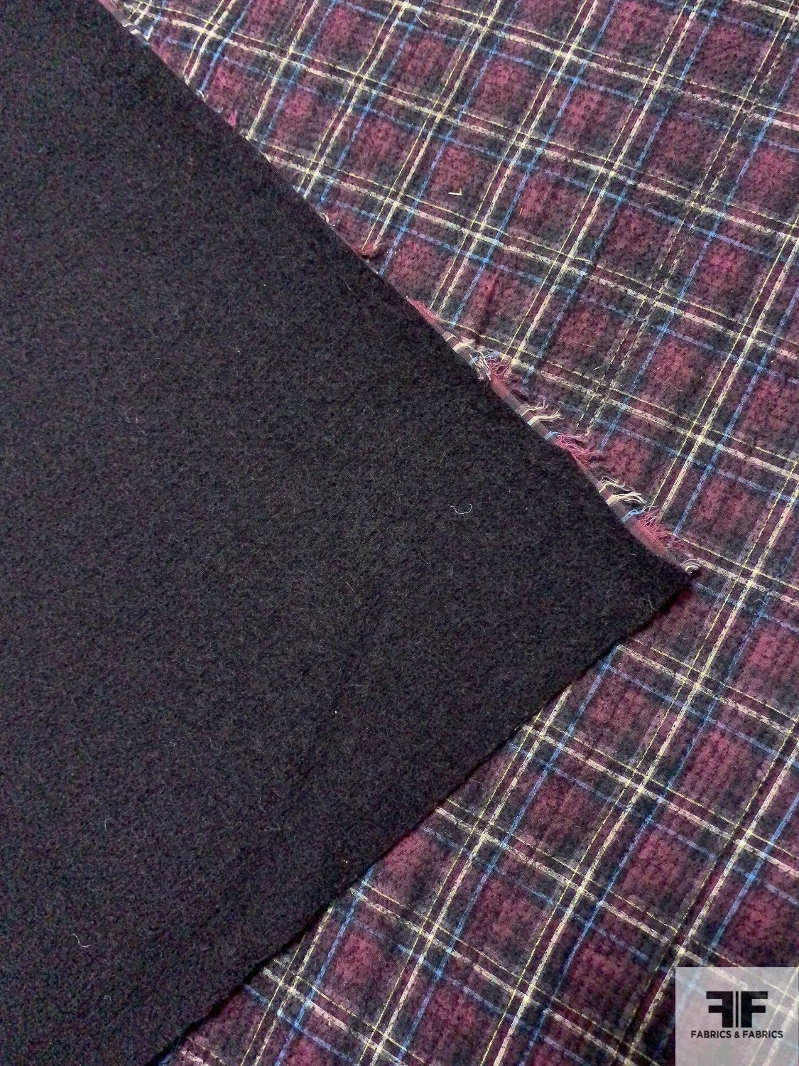 2-Ply Reversible Wool And Cotton Felted Plaid Coating - Dusty Rose / Blue / Yellow / White / Black 4 2-Ply Reversible Wool And Cotton Felted Plaid Coating - Dusty Rose / Blue / Yellow / White / Black - Image 2