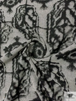 Italian Novelty Medallion Jacket Weight Wool Blend Suiting - Grey / Black -Fabrics And Fabrics Store 11633 2