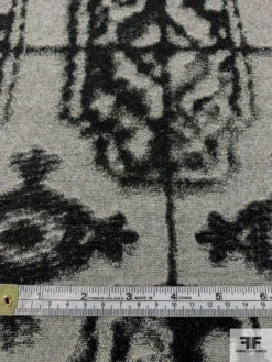 Italian Novelty Medallion Jacket Weight Wool Blend Suiting - Grey / Black -Fabrics And Fabrics Store 11633 4