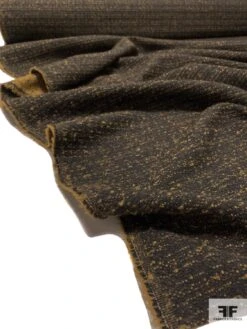 Italian Reversible Flat Boucle Wool Blend Jacket Weight Suiting - Black / Ochre