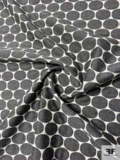 Italian Circle Pattern Jacket Weight 2-Ply Flannel Wool Suiting With Fused Back - Grey / Ecru White