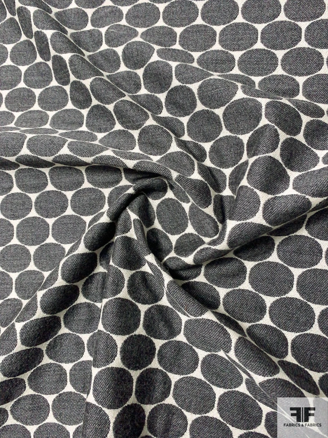 Italian Circle Pattern Jacket Weight 2-Ply Flannel Wool Suiting With Fused Back - Grey / Ecru White 5 Italian Circle Pattern Jacket Weight 2-Ply Flannel Wool Suiting With Fused Back - Grey / Ecru White - Image 3