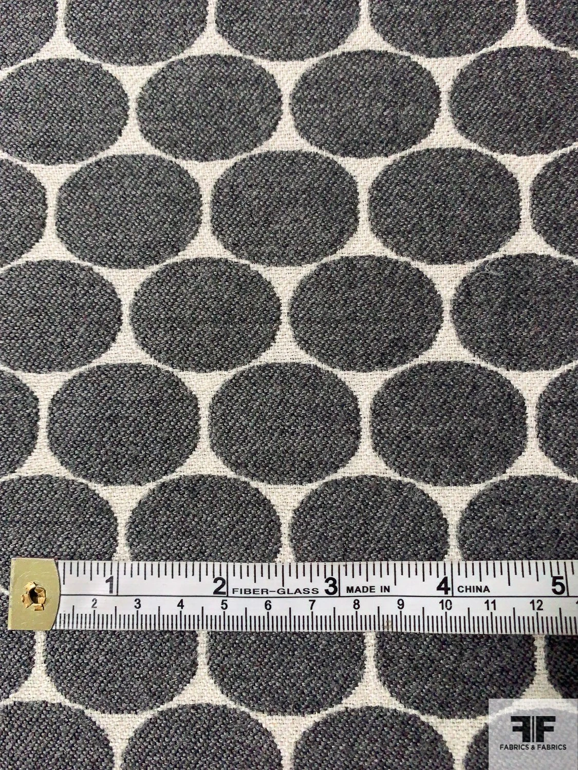 Italian Circle Pattern Jacket Weight 2-Ply Flannel Wool Suiting With Fused Back - Grey / Ecru White 8 Italian Circle Pattern Jacket Weight 2-Ply Flannel Wool Suiting With Fused Back - Grey / Ecru White - Image 6