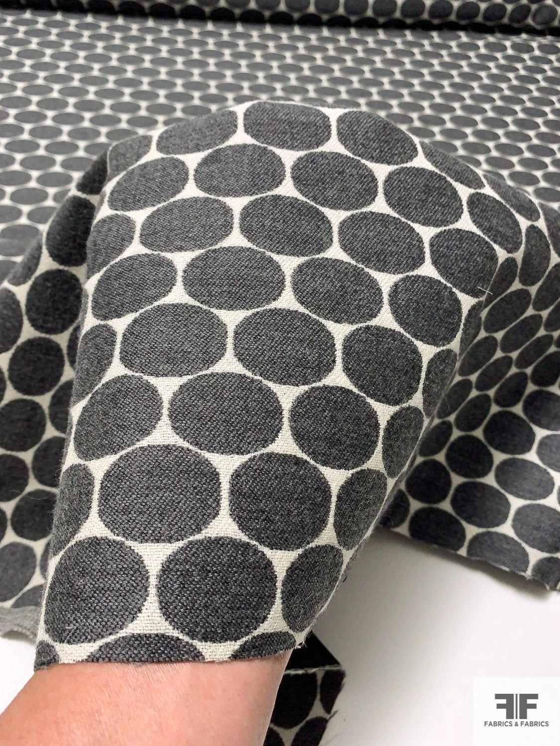 Italian Circle Pattern Jacket Weight 2-Ply Flannel Wool Suiting With Fused Back - Grey / Ecru White 4 Italian Circle Pattern Jacket Weight 2-Ply Flannel Wool Suiting With Fused Back - Grey / Ecru White - Image 2