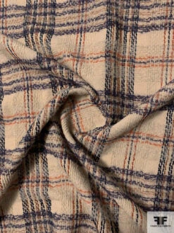 Italian Plaid Textured Jacket Weight Wool Suiting With Mohair Yarns - Light Khaki / Navy / Brown / Saddle 11 Italian Plaid Textured Jacket Weight Wool Suiting With Mohair Yarns - Light Khaki / Navy / Brown / Saddle -Fabrics And Fabrics Store 11697 2