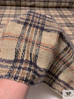 Italian Plaid Textured Jacket Weight Wool Suiting With Mohair Yarns - Light Khaki / Navy / Brown / Saddle 15 Italian Plaid Textured Jacket Weight Wool Suiting With Mohair Yarns - Light Khaki / Navy / Brown / Saddle -Fabrics And Fabrics Store 11697 6