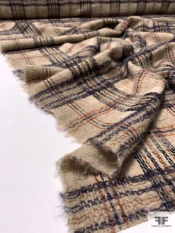 Italian Plaid Textured Jacket Weight Wool Suiting With Mohair Yarns - Light Khaki / Navy / Brown / Saddle 12 Italian Plaid Textured Jacket Weight Wool Suiting With Mohair Yarns - Light Khaki / Navy / Brown / Saddle -Fabrics And Fabrics Store 11697 7