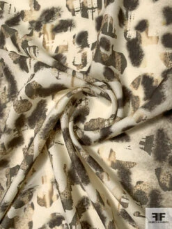 Italian Plain-Weave Abstract Printed Wool - Stone / Grey / Off-White