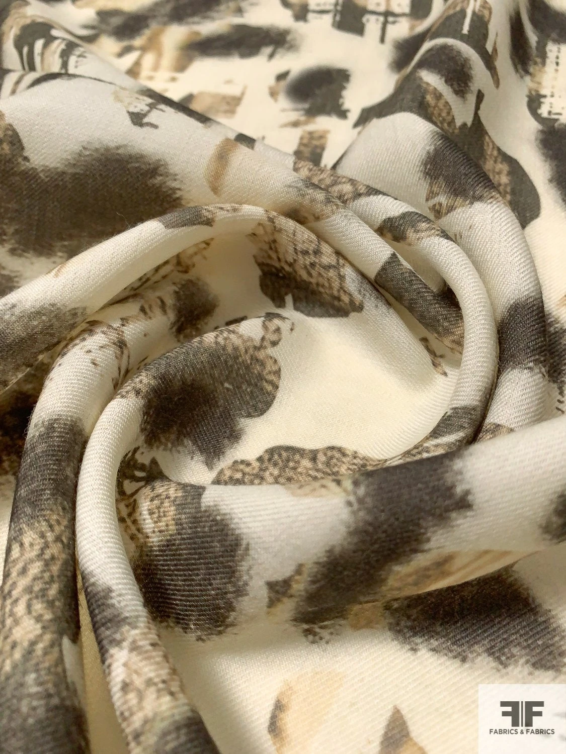 Italian Plain-Weave Abstract Printed Wool - Stone / Grey / Off-White 4 Italian Plain-Weave Abstract Printed Wool - Stone / Grey / Off-White - Image 2