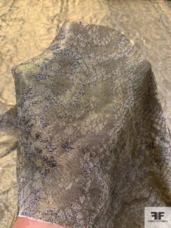 French Reptile-Look Flowy Silk Lamé - Dusty Gold / Grey / Black