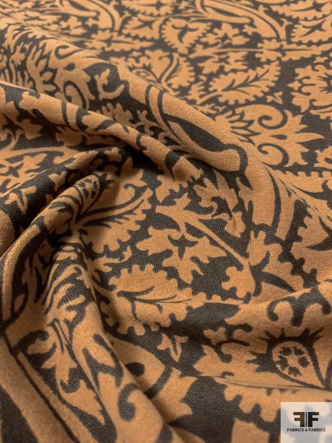 Ornate Tree Stem Embossed Cotton Velveteen - Tan / Brown Stone 4 Ornate Tree Stem Embossed Cotton Velveteen - Tan / Brown Stone - Image 2