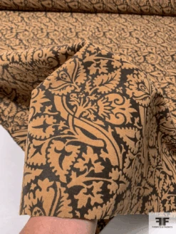 Ornate Tree Stem Embossed Cotton Velveteen - Tan / Brown Stone