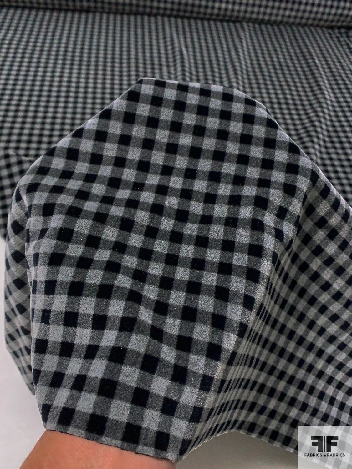 Italian Gingham Check Printed Cotton Velveteen - Grey / Black 8 Italian Gingham Check Printed Cotton Velveteen - Grey / Black - Image 6