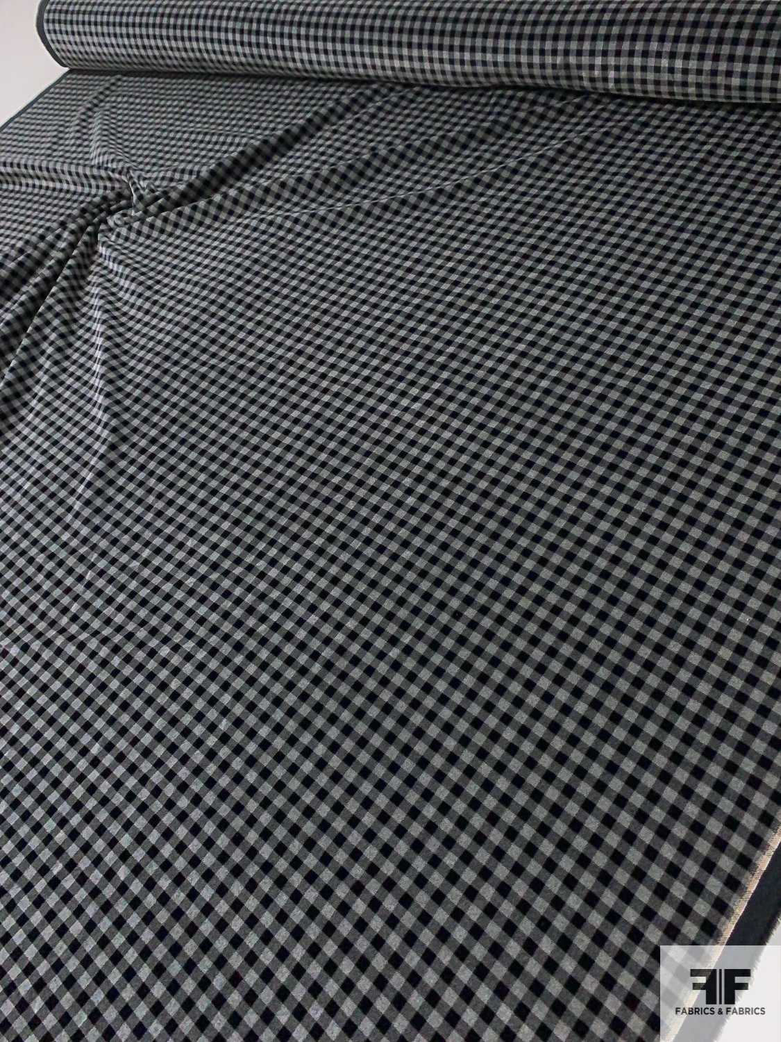 Italian Gingham Check Printed Cotton Velveteen - Grey / Black 9 Italian Gingham Check Printed Cotton Velveteen - Grey / Black - Image 7