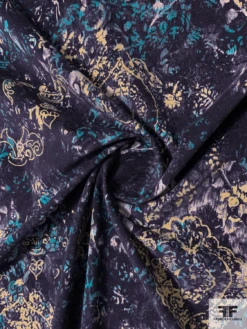 Abstract Regal Printed Stretch Corduroy Velveteen - Eggplant / Purple / Turquoise / Butter Yellow
