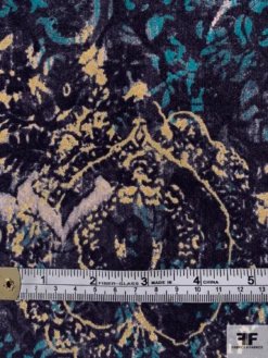 Abstract Regal Printed Stretch Corduroy Velveteen - Eggplant / Purple / Turquoise / Butter Yellow -Fabrics And Fabrics Store 11778 5