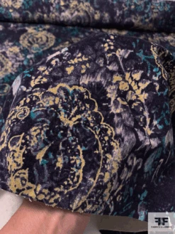 Abstract Regal Printed Stretch Corduroy Velveteen - Eggplant / Purple / Turquoise / Butter Yellow -Fabrics And Fabrics Store 11778 6