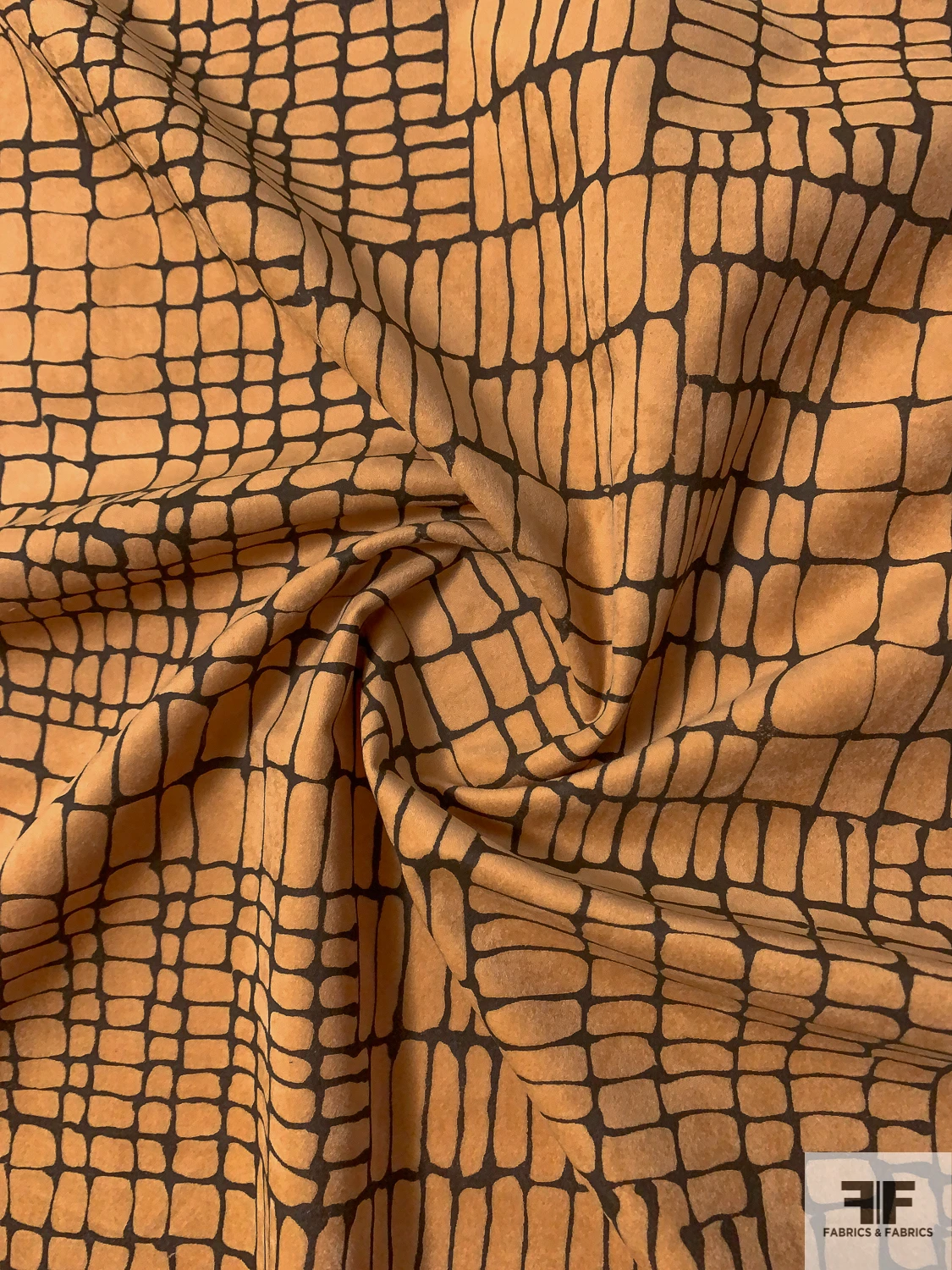 Reptile-Like Grid Printed Cotton Velveteen - Apricot Tan / Darkest Olive 3 Reptile-Like Grid Printed Cotton Velveteen - Apricot Tan / Darkest Olive