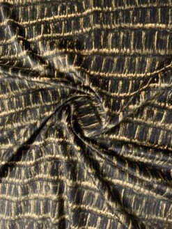 Italian Linear Design Printed Stretch Cotton Velveteen - Black / Olive / Tan -Fabrics And Fabrics Store 11796 2