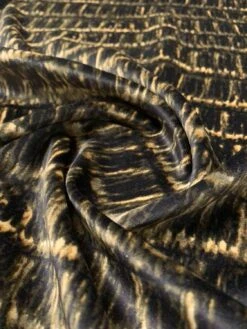 Italian Linear Design Printed Stretch Cotton Velveteen - Black / Olive / Tan -Fabrics And Fabrics Store 11796 3