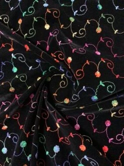 Rainbow Floral Swirl Embroidered Cotton Velveteen - Multicolor